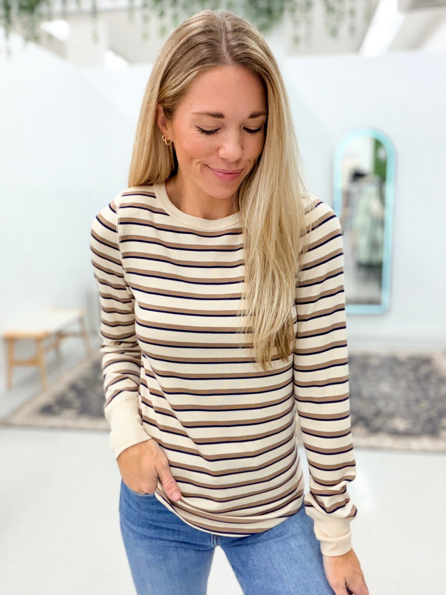 The Stacy Ribbed Top Cream Stripe