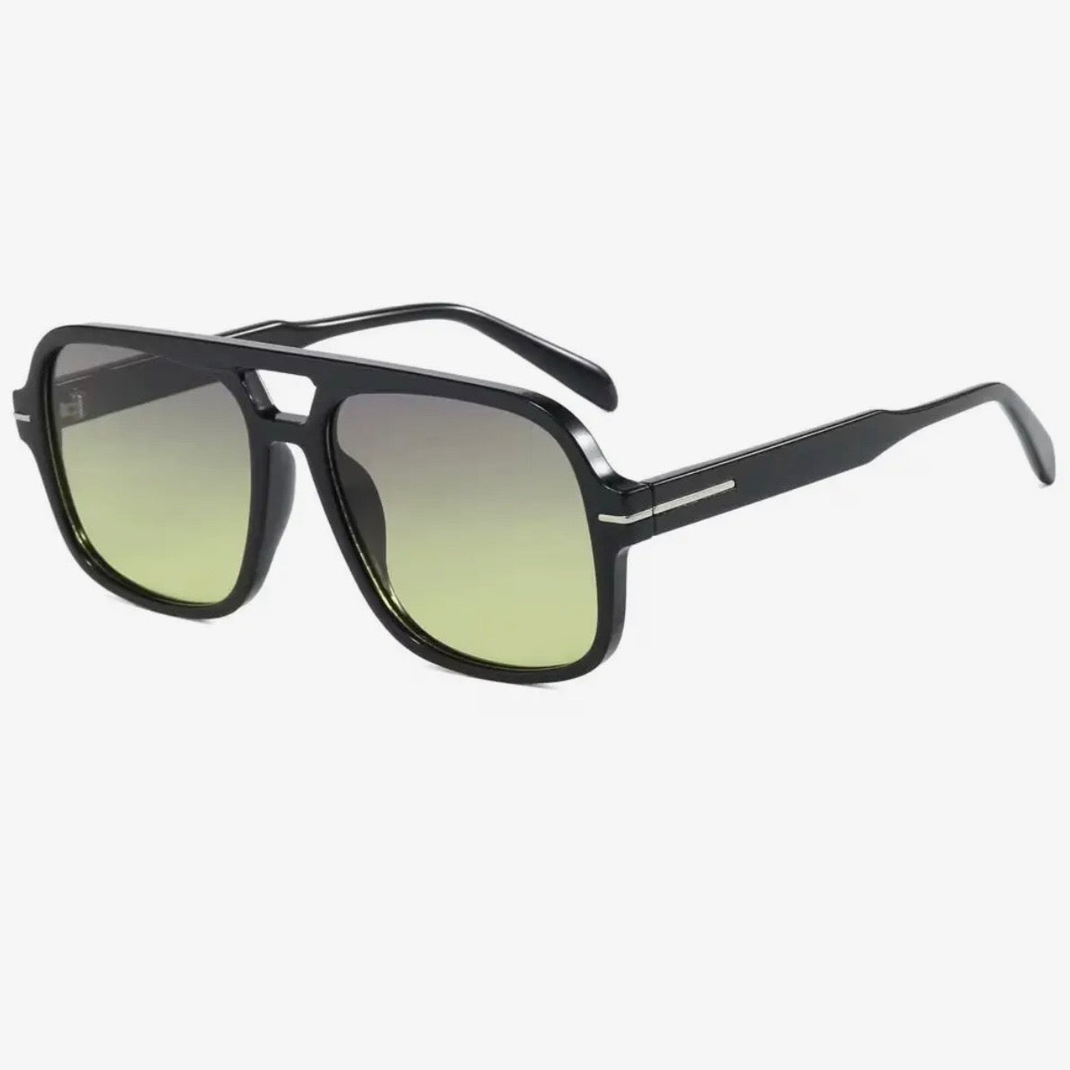 The Natalie Aviator Sunglasses Black/Green Lens