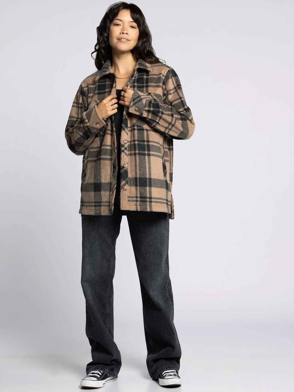 The Santa Fe Fleece Jacket Pecan Black Plaid