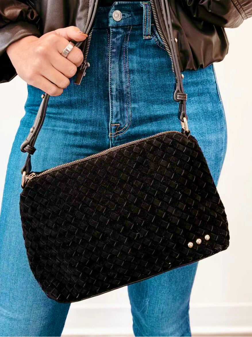 The Harper Suede Hobo Shoulder Bag Black