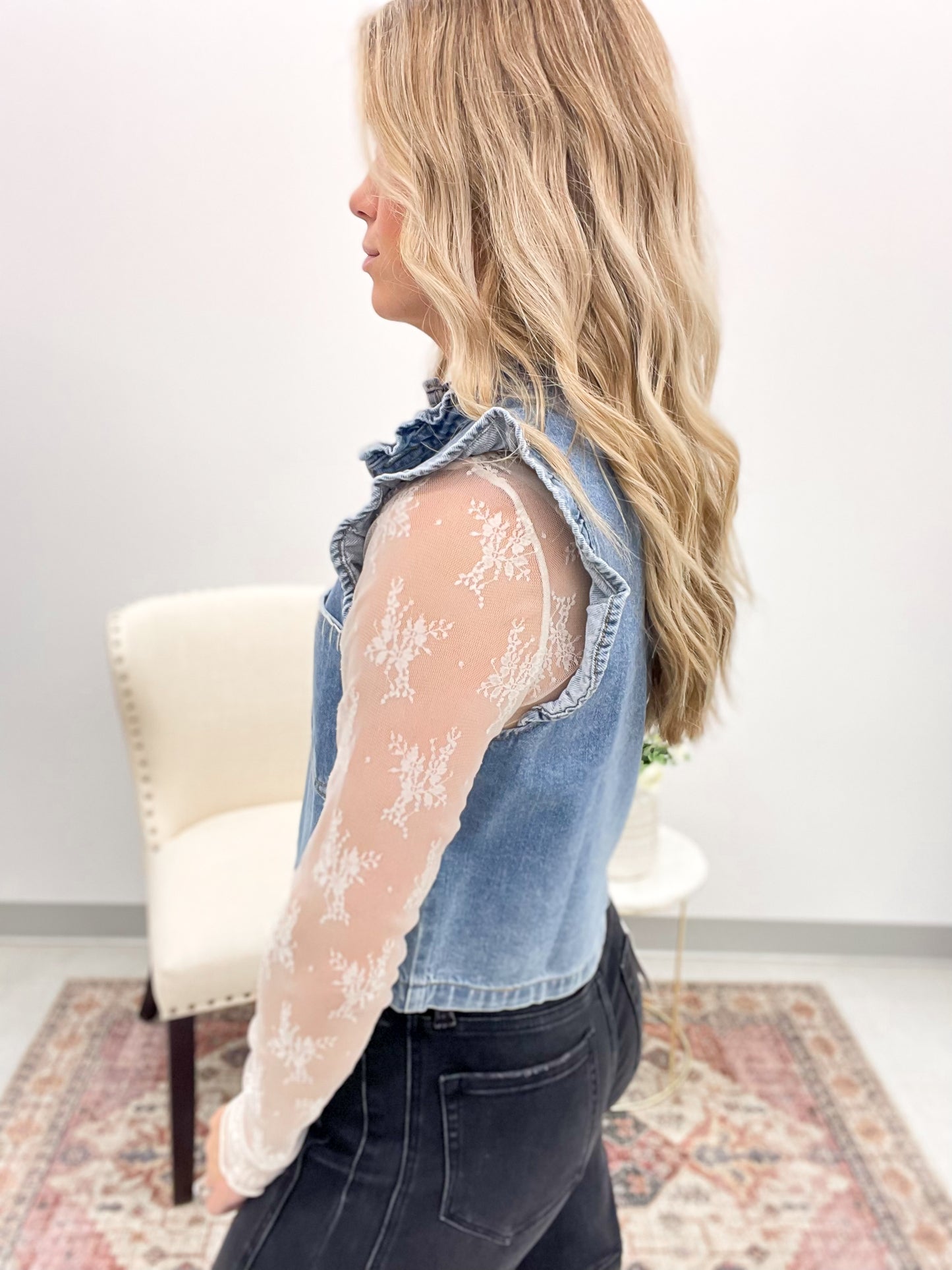 Mountain View Denim Ruffle Stitch Vest
