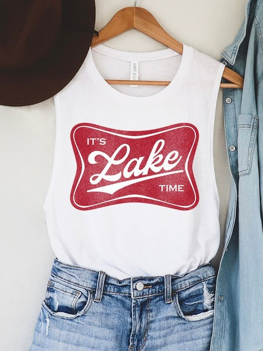It’s Lake Time Graphic Tank White