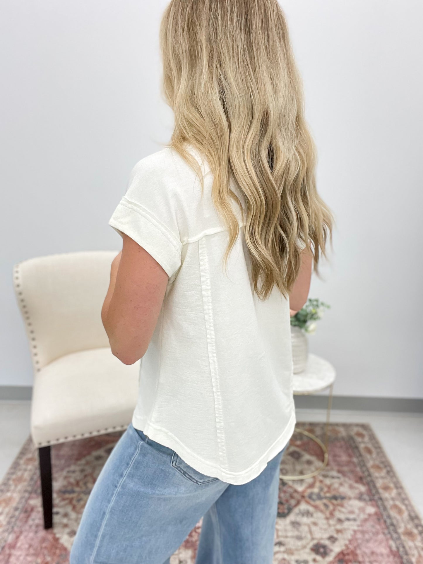 Stay True Washed Henley Top Ivory