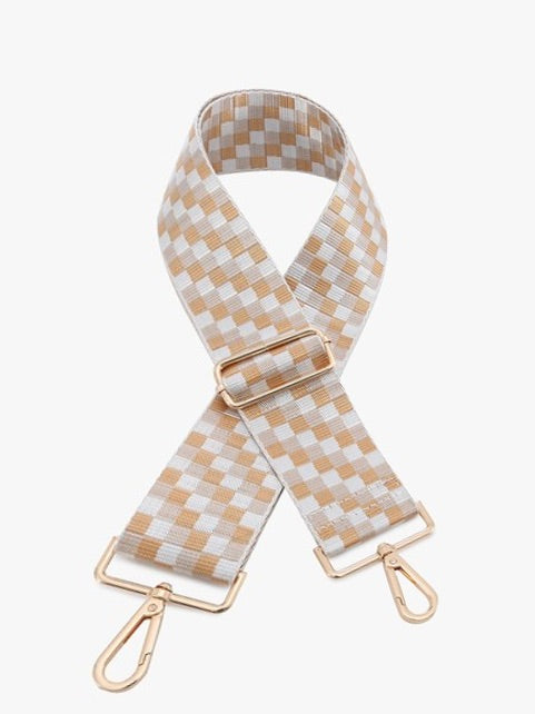 Checkered Guitar Crossbody Strap Beige/Multi