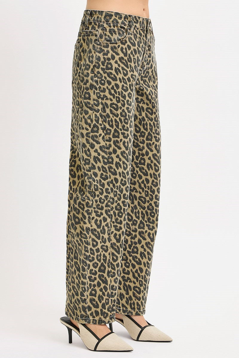 Risen Leopard Barrel Jeans Coffee Brown