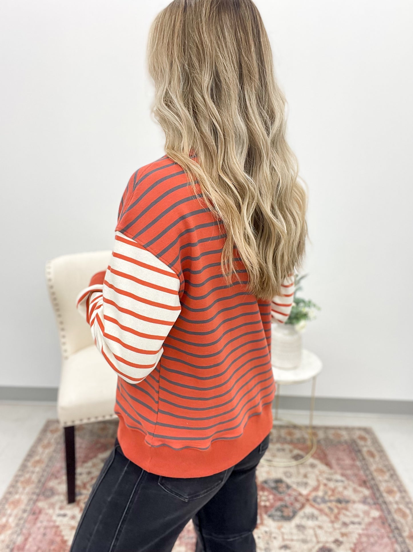 Looking Up French Terry Striped Mix Sweatshirt