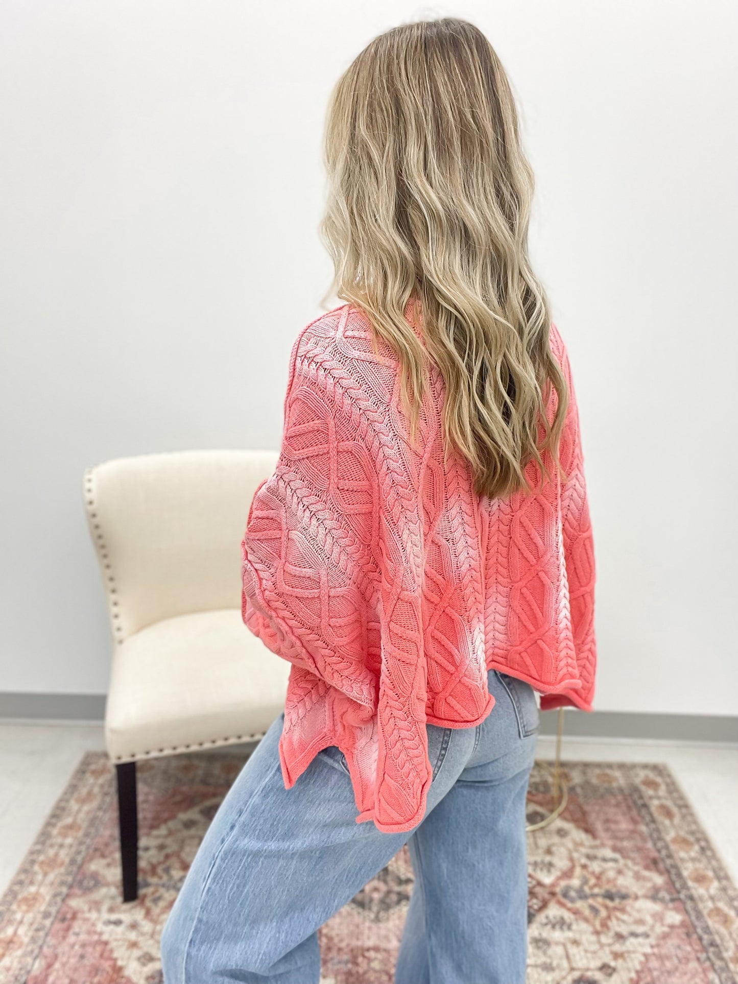 Pink Ombre Cropped Flowy Sweater