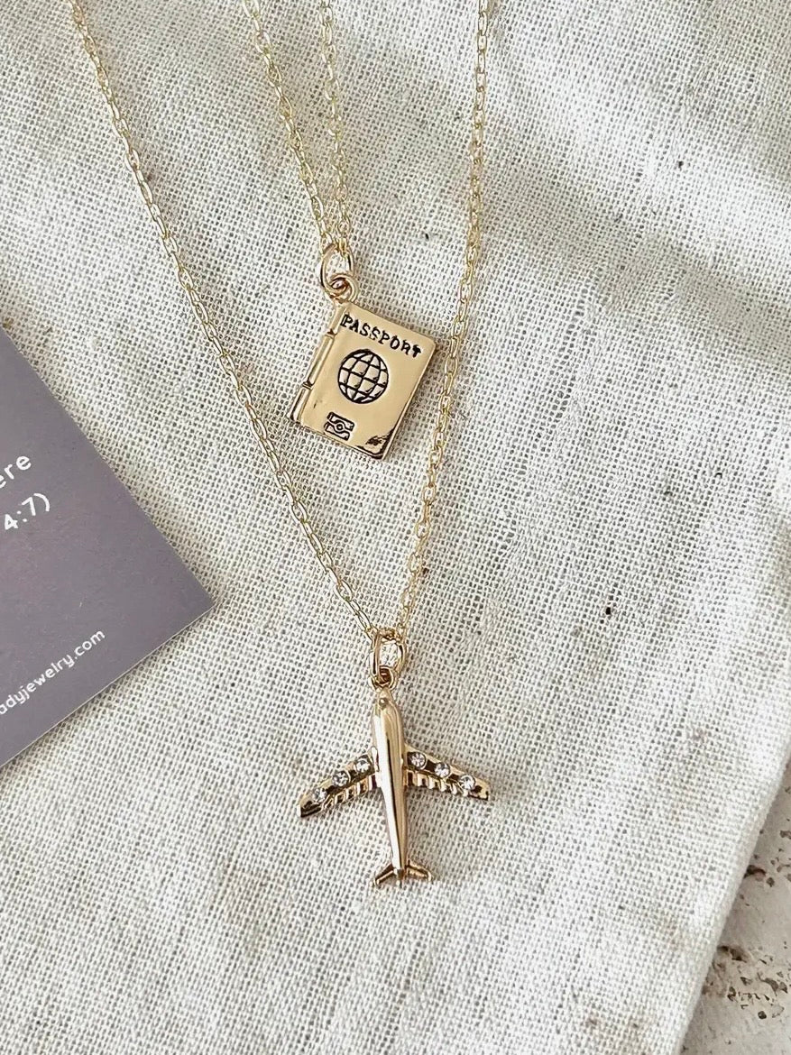 Airplane Travel Necklace 18K Gold-Filled