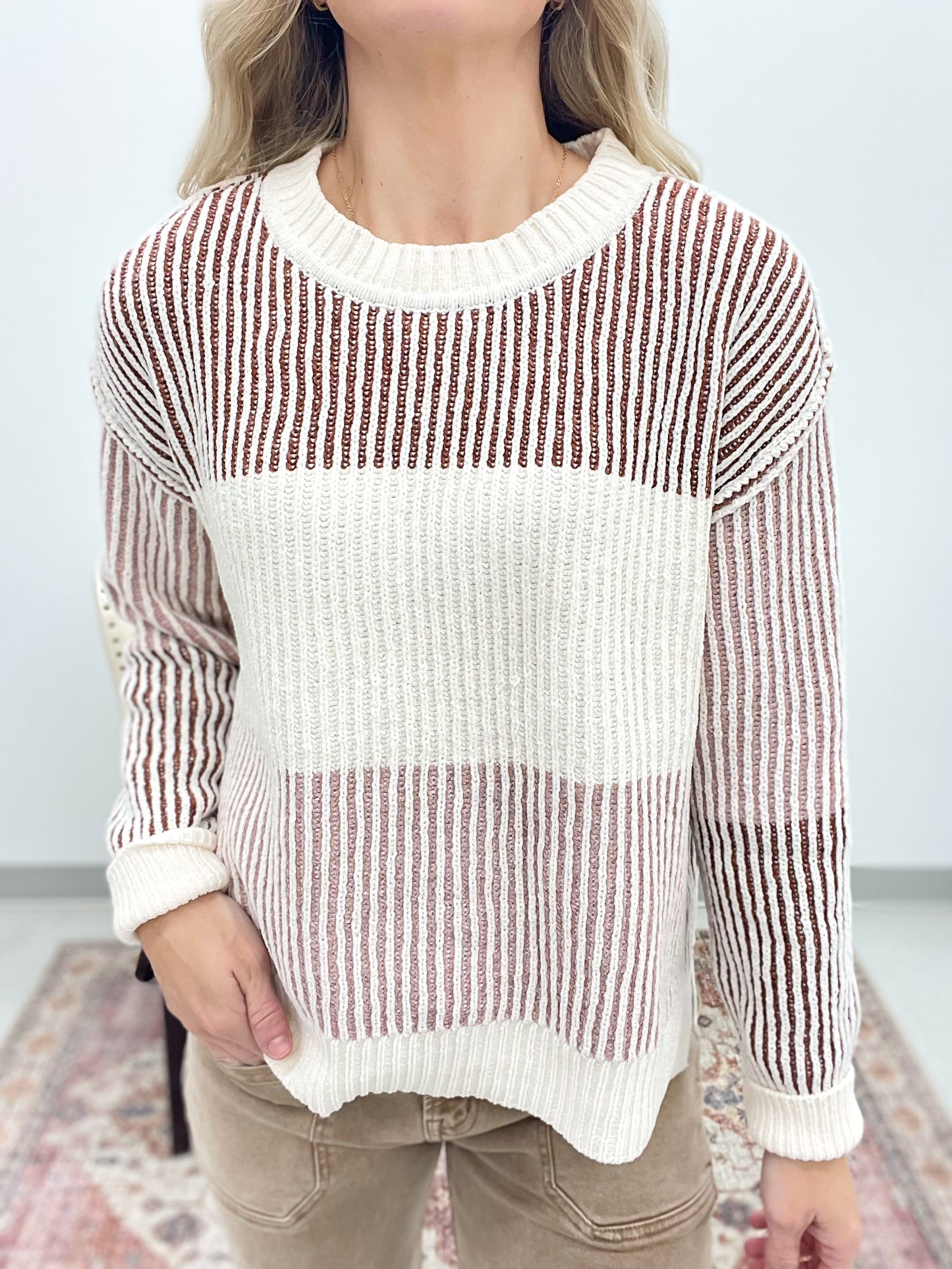 With You Here Chenille Two Tone Sweater Burgundy
