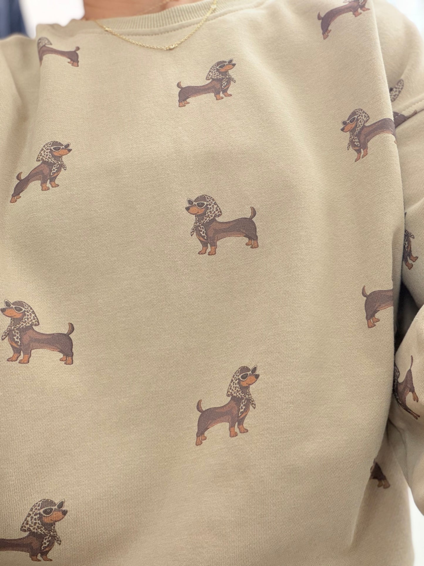 Dachshund Print Two Piece Set Mocha Brown