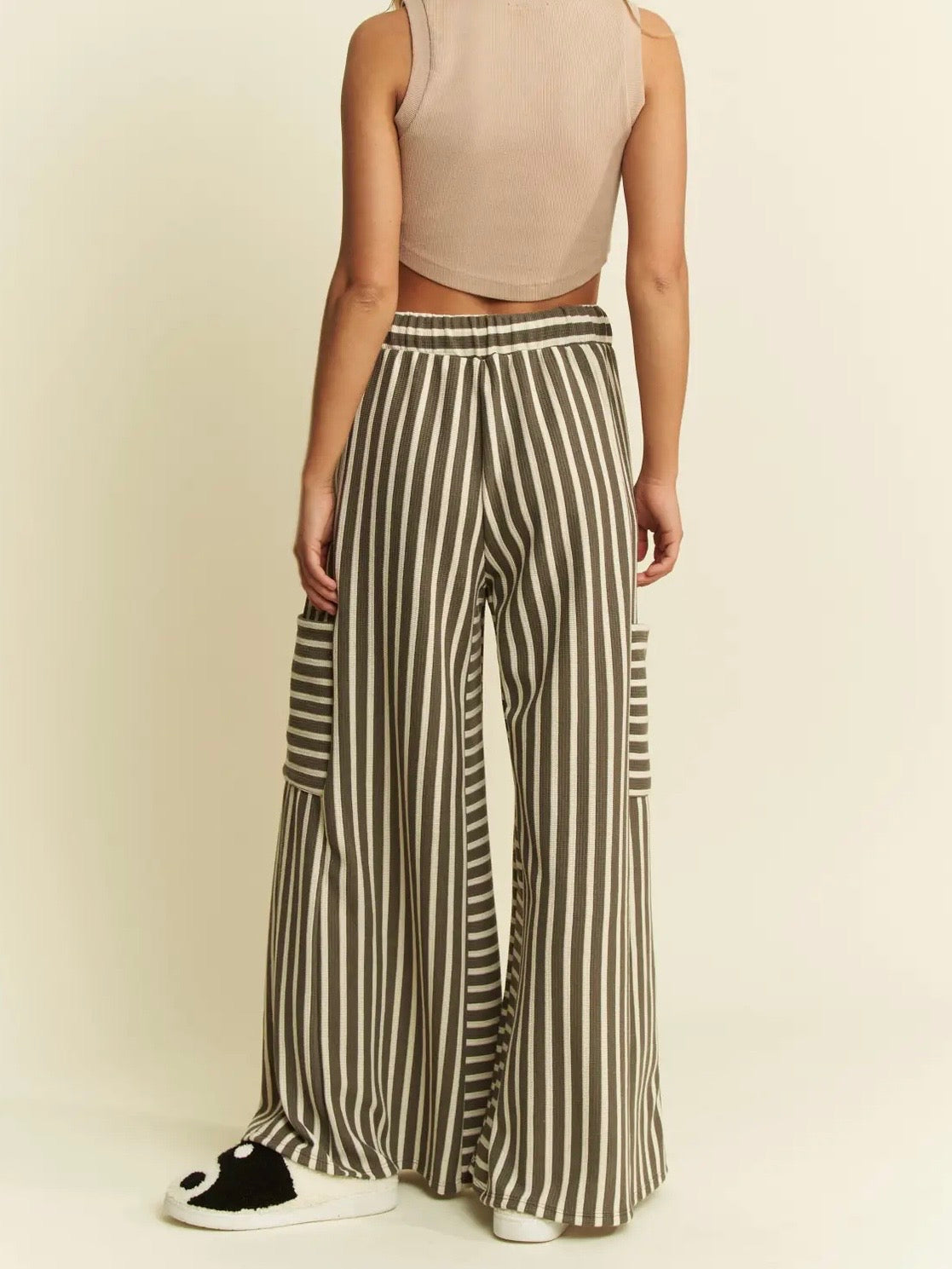 One Day Striped Wide Leg Pants Olive S-3X