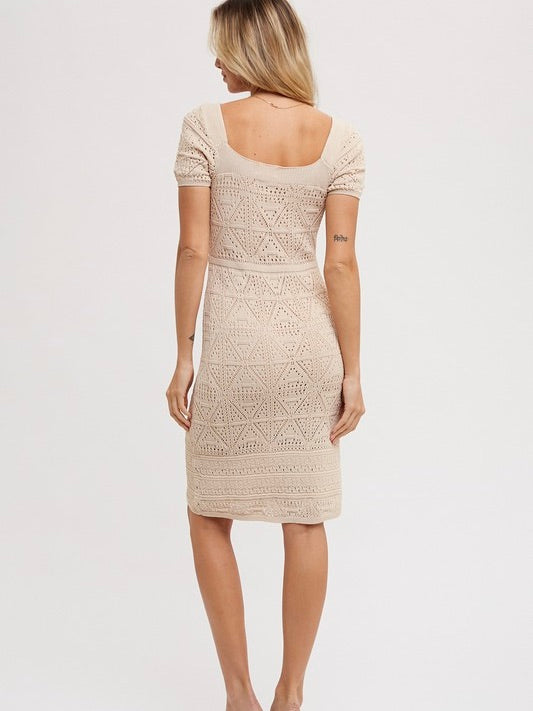 Head Over Heels Eyelet Knit Square Neck Dress Natural