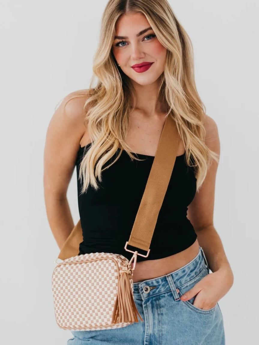 Willow Woven Crossbody Bag Checkered Tan
