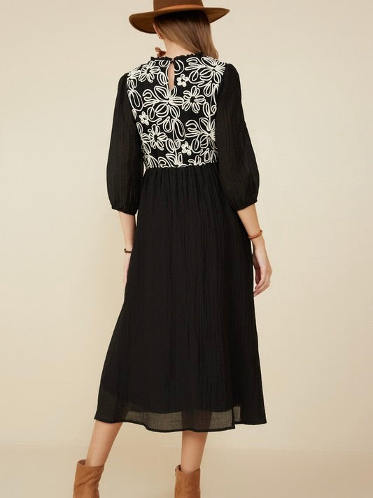 Out like That Floral Embroidered Panel Midi Dress