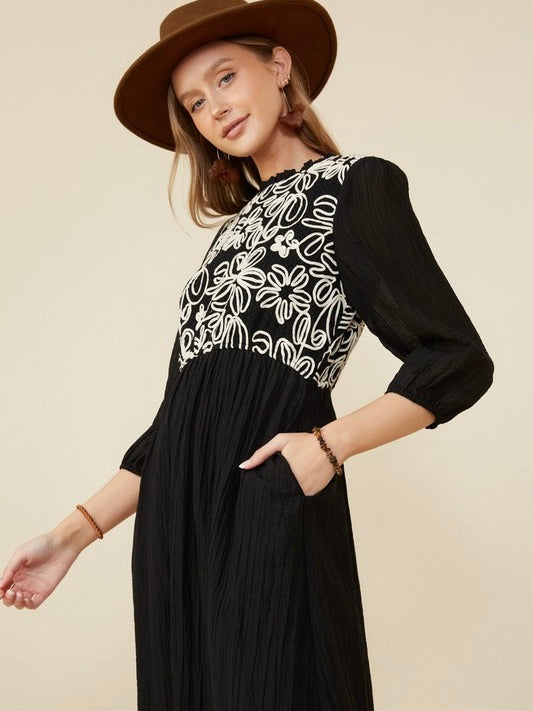 Out like That Floral Embroidered Panel Midi Dress