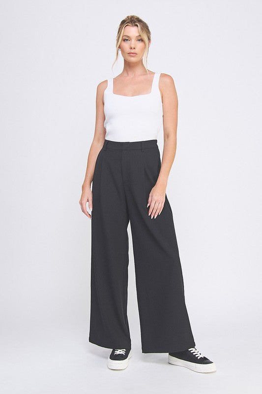 Showing Up Wide Leg Dress Pants Black