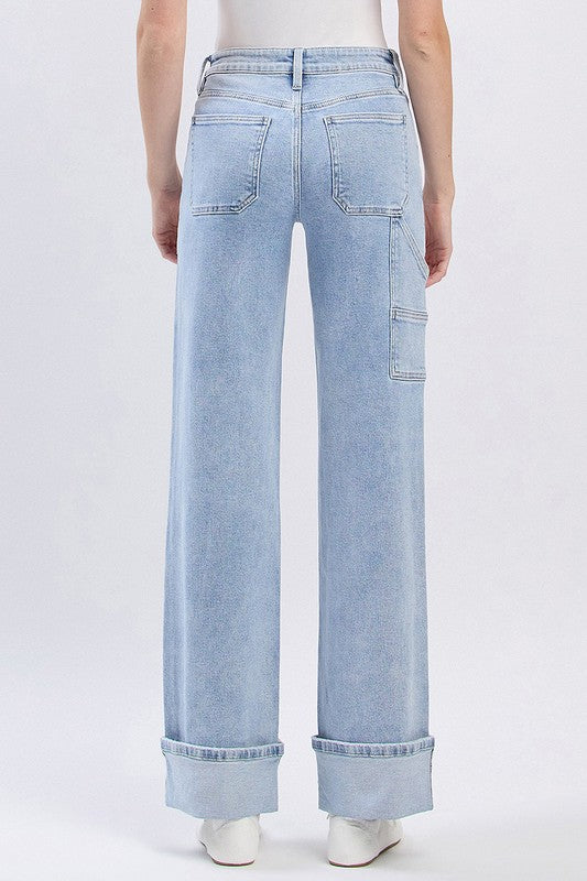 The Stella High Rise Carpenter Cuffed Wide Leg Jeans