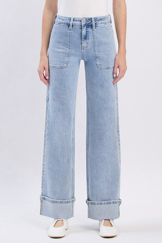 The Stella High Rise Carpenter Cuffed Wide Leg Jeans