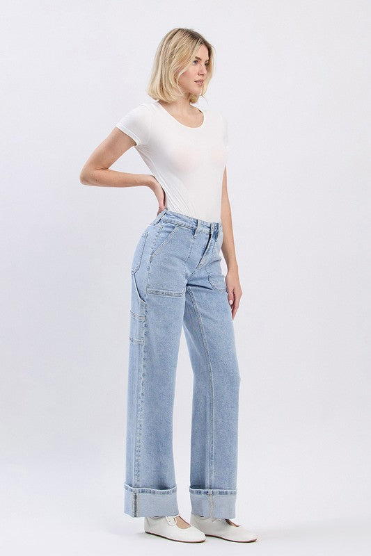 The Stella High Rise Carpenter Cuffed Wide Leg Jeans