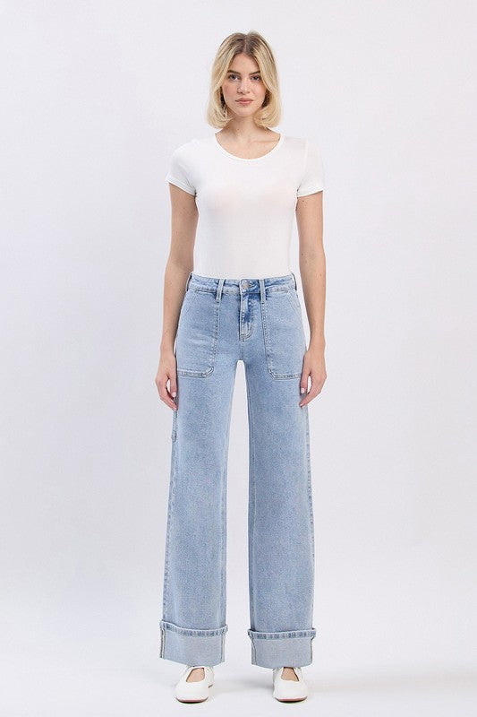 The Stella High Rise Carpenter Cuffed Wide Leg Jeans