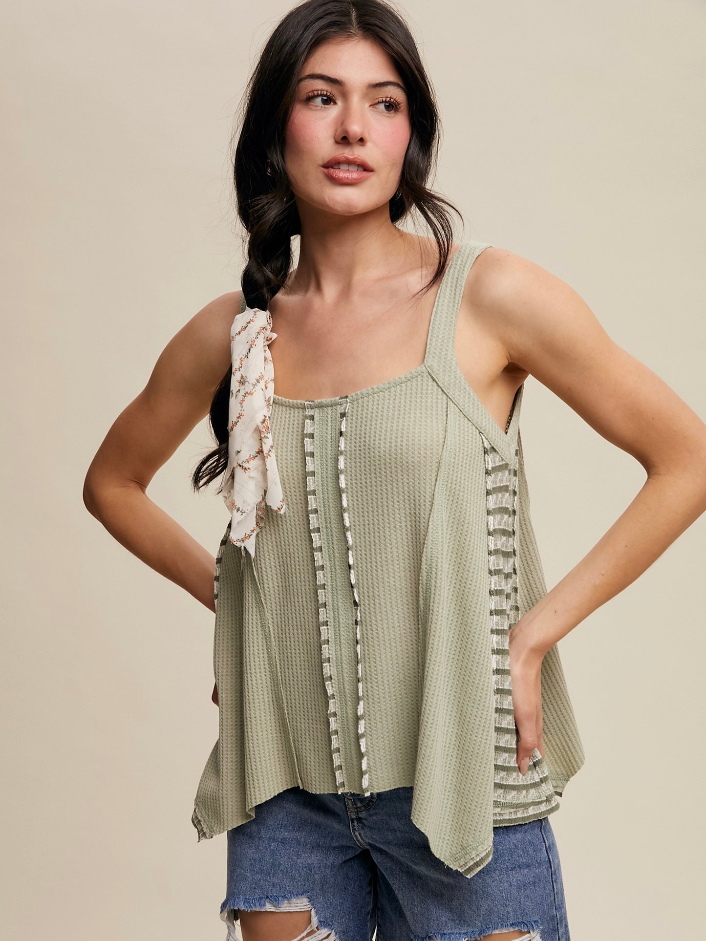 Carry On Contrast Stripe Thermal Tank Sage
