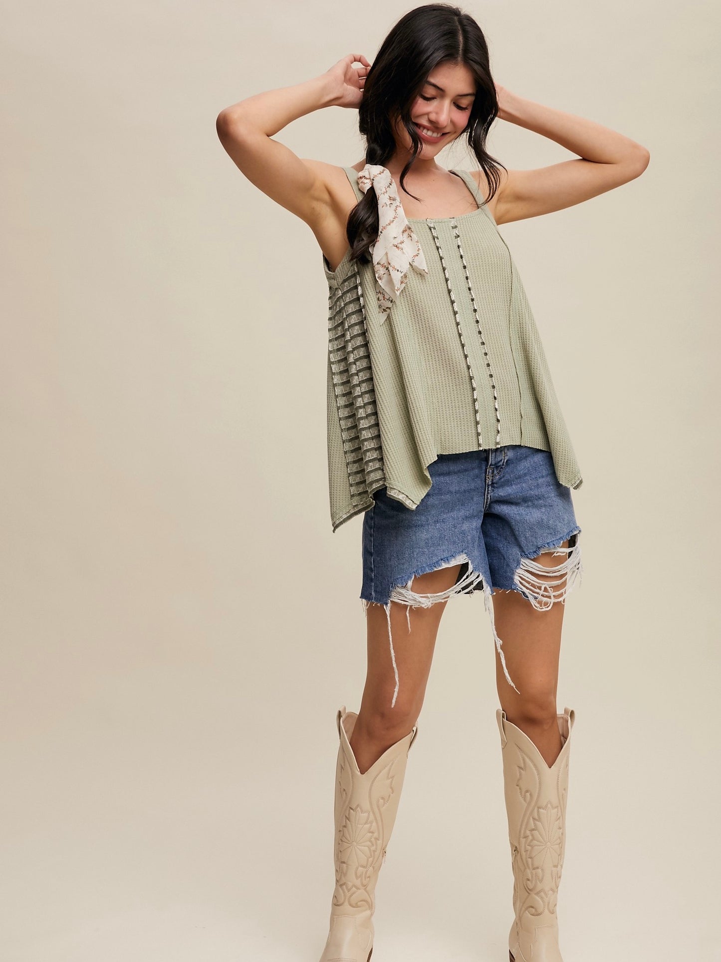 Carry On Contrast Stripe Thermal Tank Sage