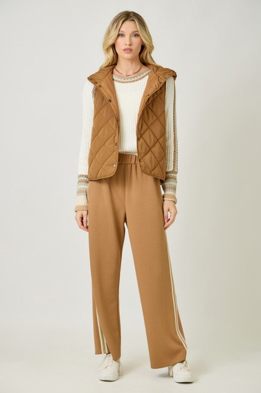 Time Tells Quilted Hooded Puffer Vest Spicy Latte