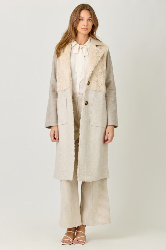Forever Home Color Block Long Luxury Coat Oatmeal
