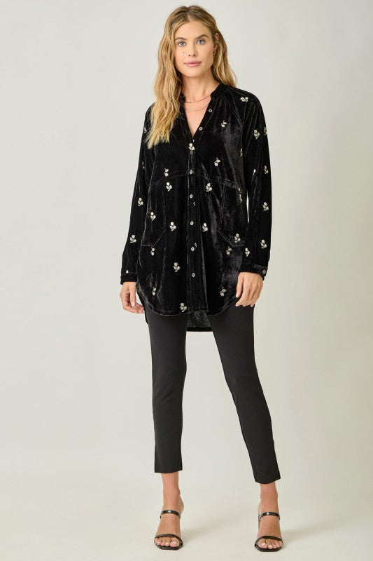 Shine On Embroidered Velvet Shirt Black