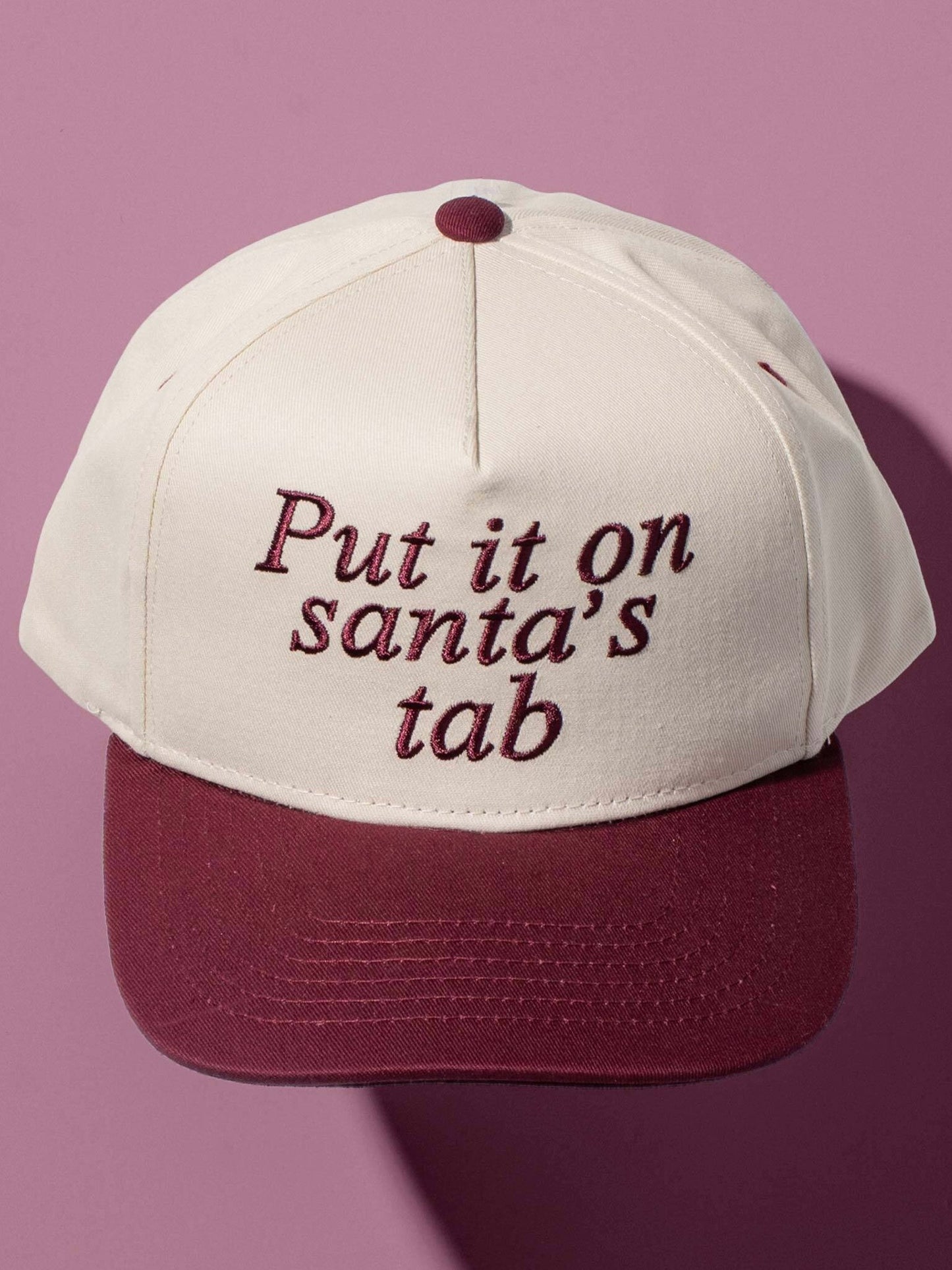Put It On Santa's Tab Embroidered Hat Burgundy