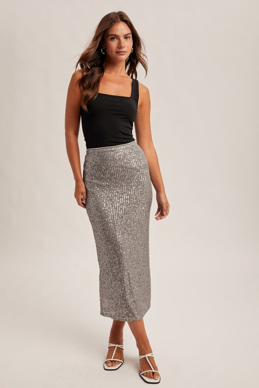 Little Bit Sequin Maxi Skirt Gunmetal