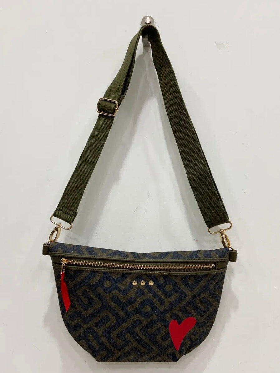 The Colby Canvas Printed Bum Bag Olive/Black Geometric