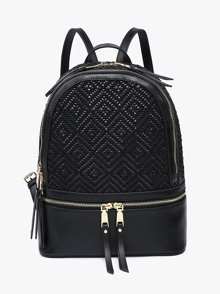 The Zahava Woven Diamond Backpack Black