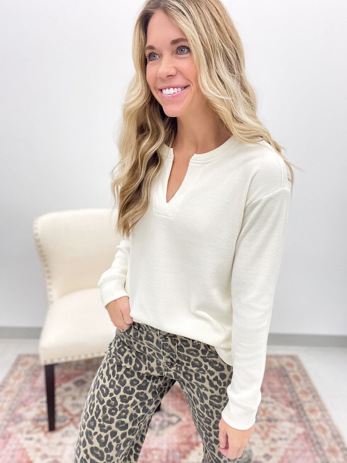 The Ethel Brushed Knit Top Ivory