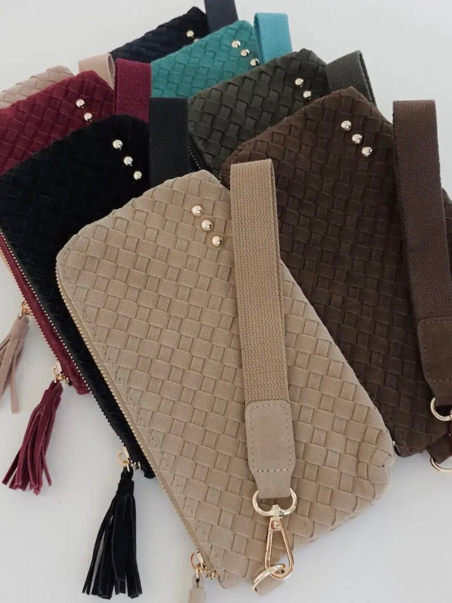 The Emma Suede Woven Clutch Wristlet - Four Colors