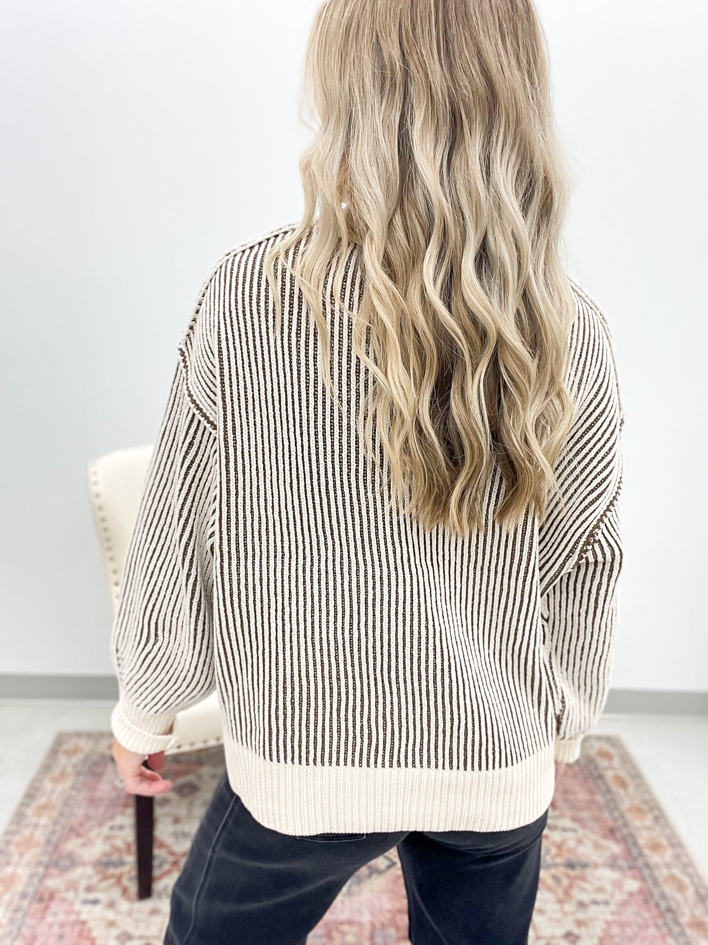 She Will Two-Tone Chenille Crewneck Sweater Brown