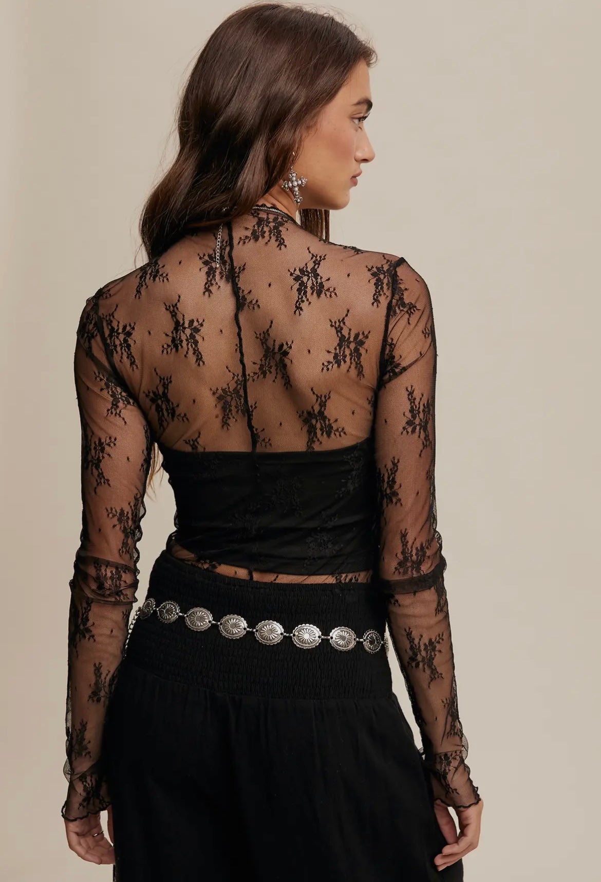 Living Lux Mesh Layering Lace Top Black