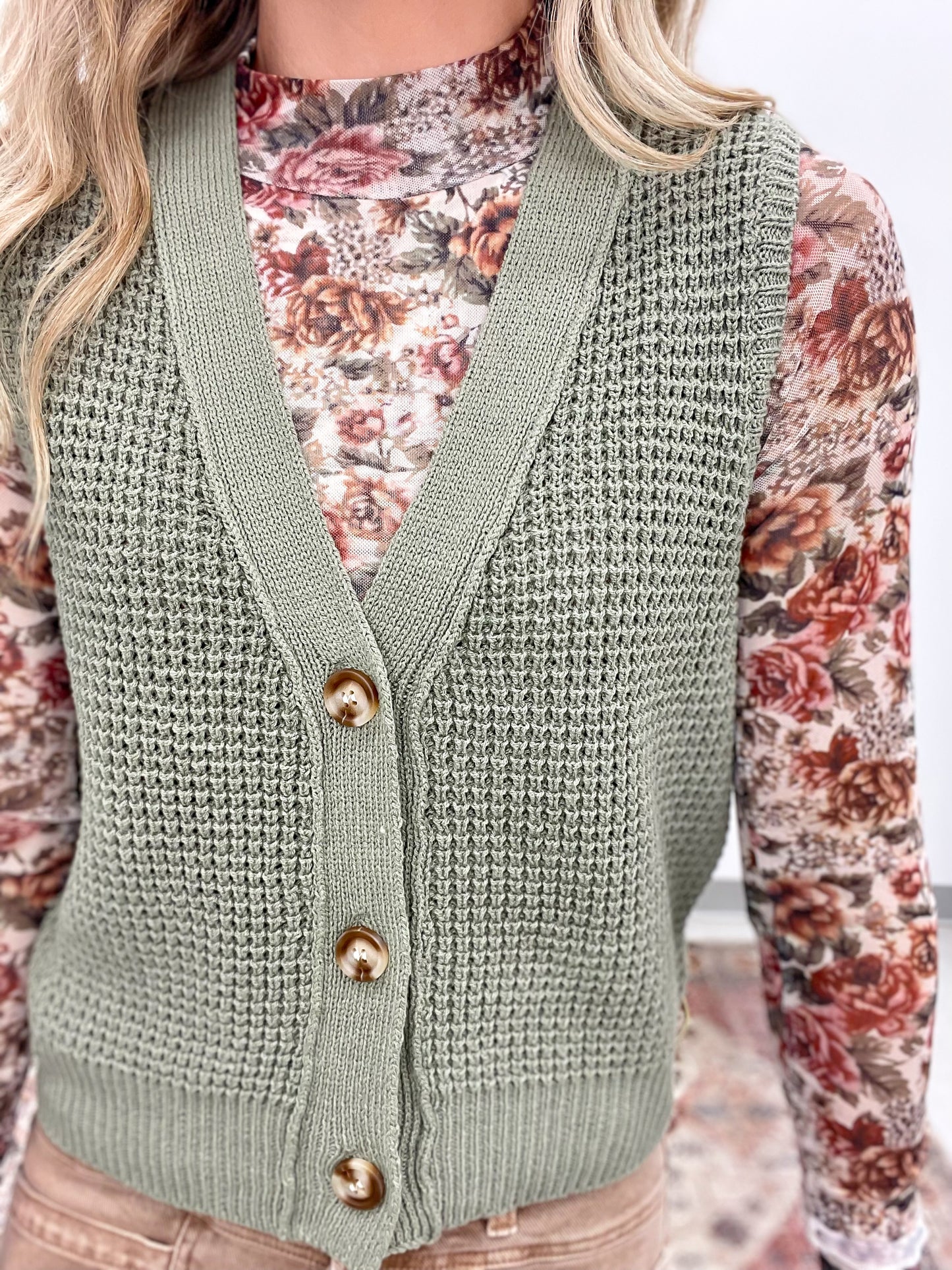 Go Time Chunky Knit Sweater Vest Sage