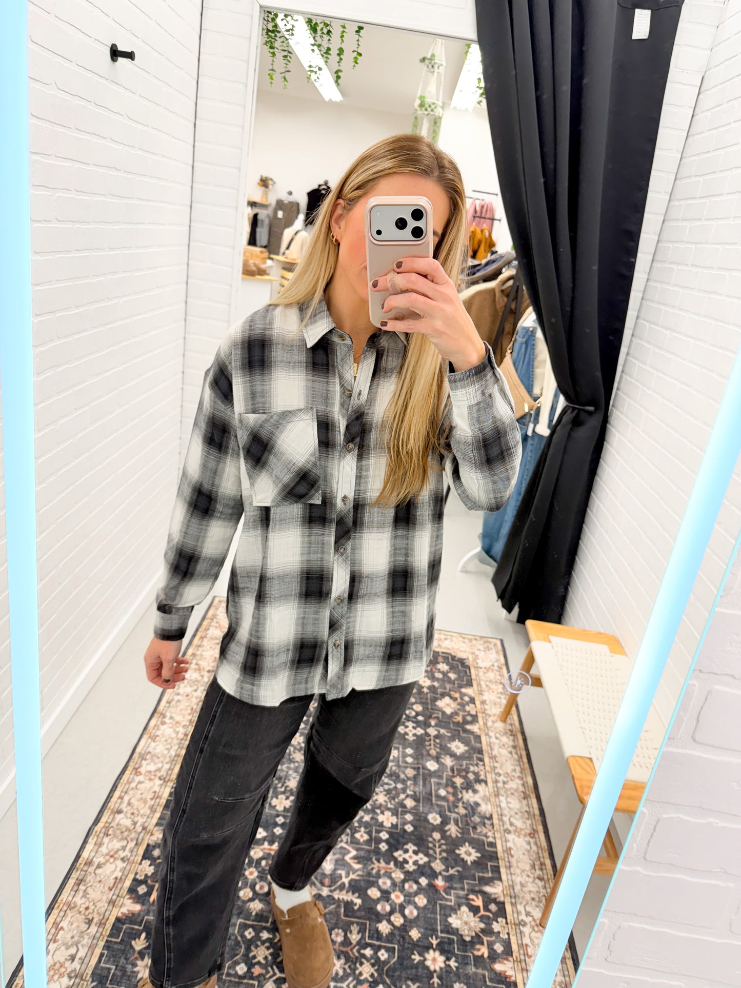 All You Need Button Down Flannel Shirt Charcoal