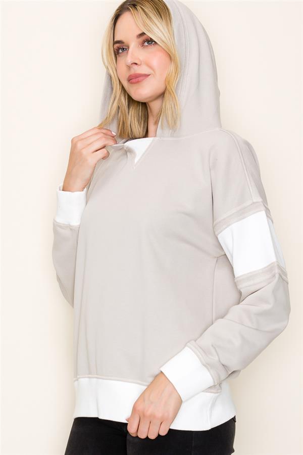 Where You Are French Terry Hooded Pullover Taupe