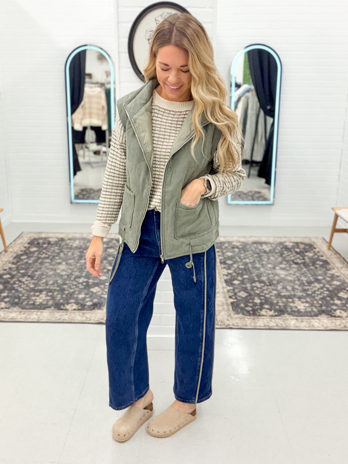 She's Proof Quilted Puffer Vest Olive