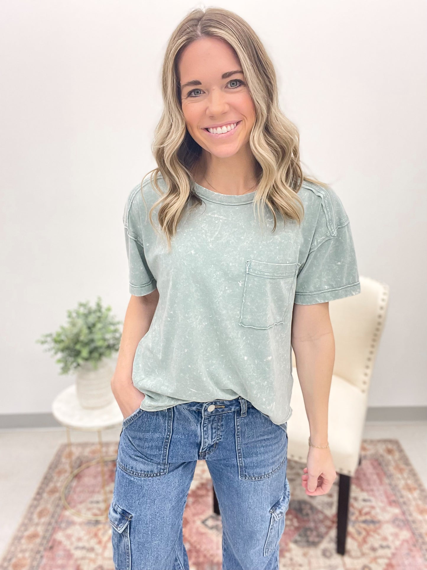 Every Day Style Mineral Wash Tee Sage