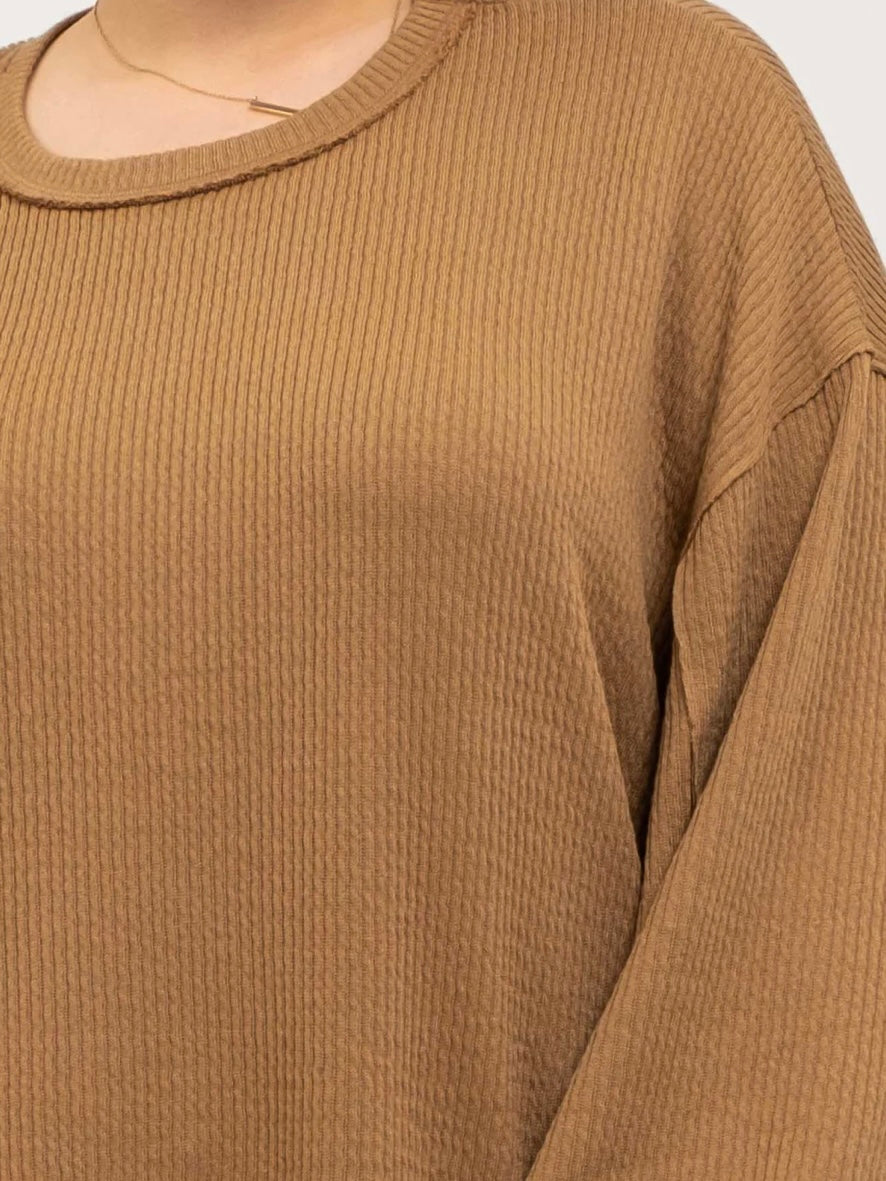 Year After Year Ribbed Crewneck Almond 3X