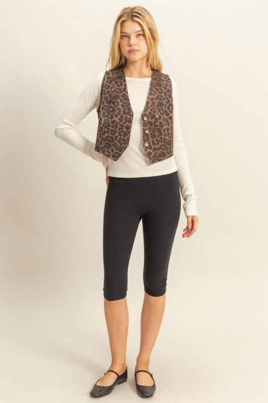 Taking Sides Leopard Print Denim Vest