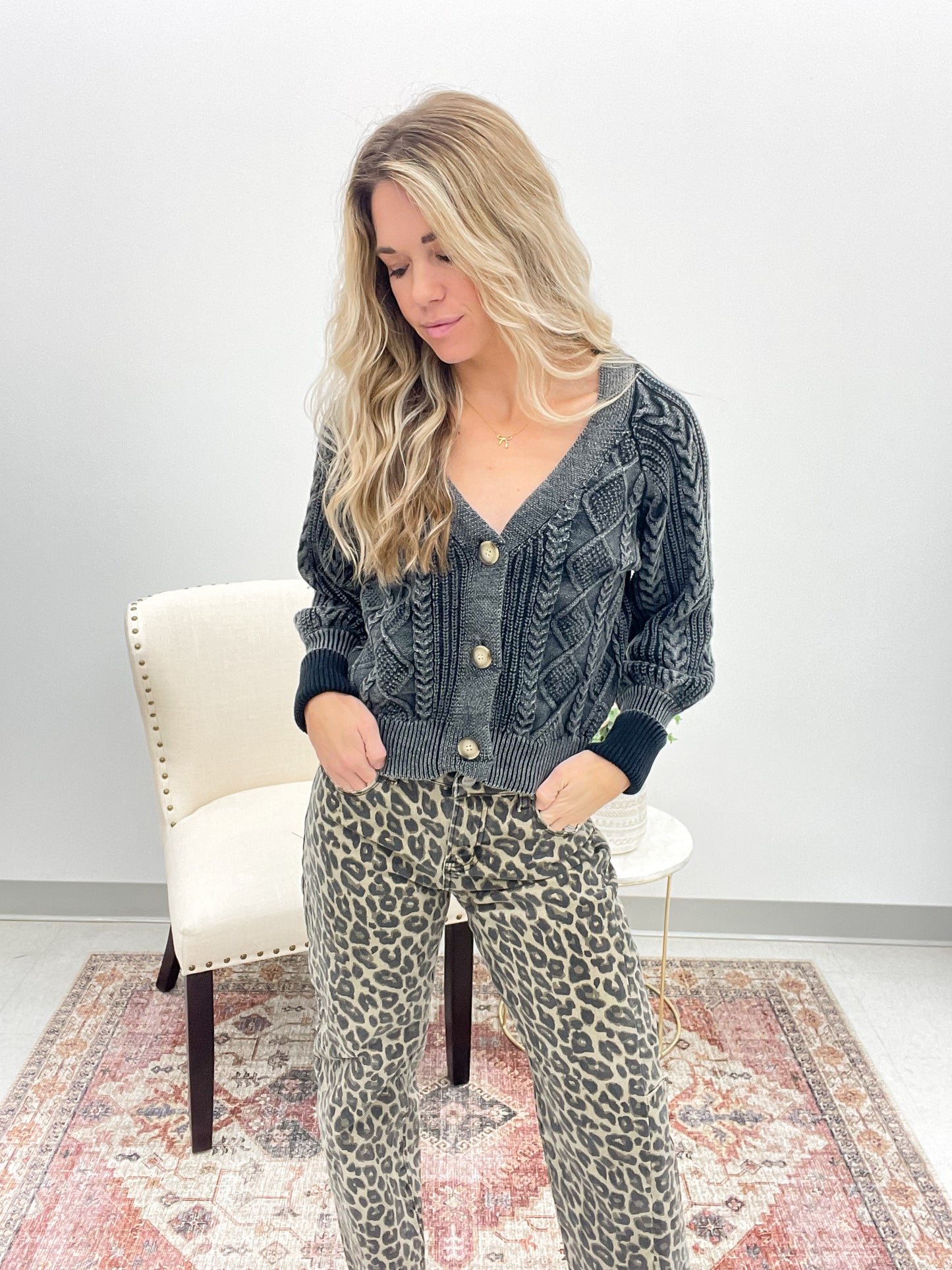 Needed This Mixed Woven Sweater Cardigan Black