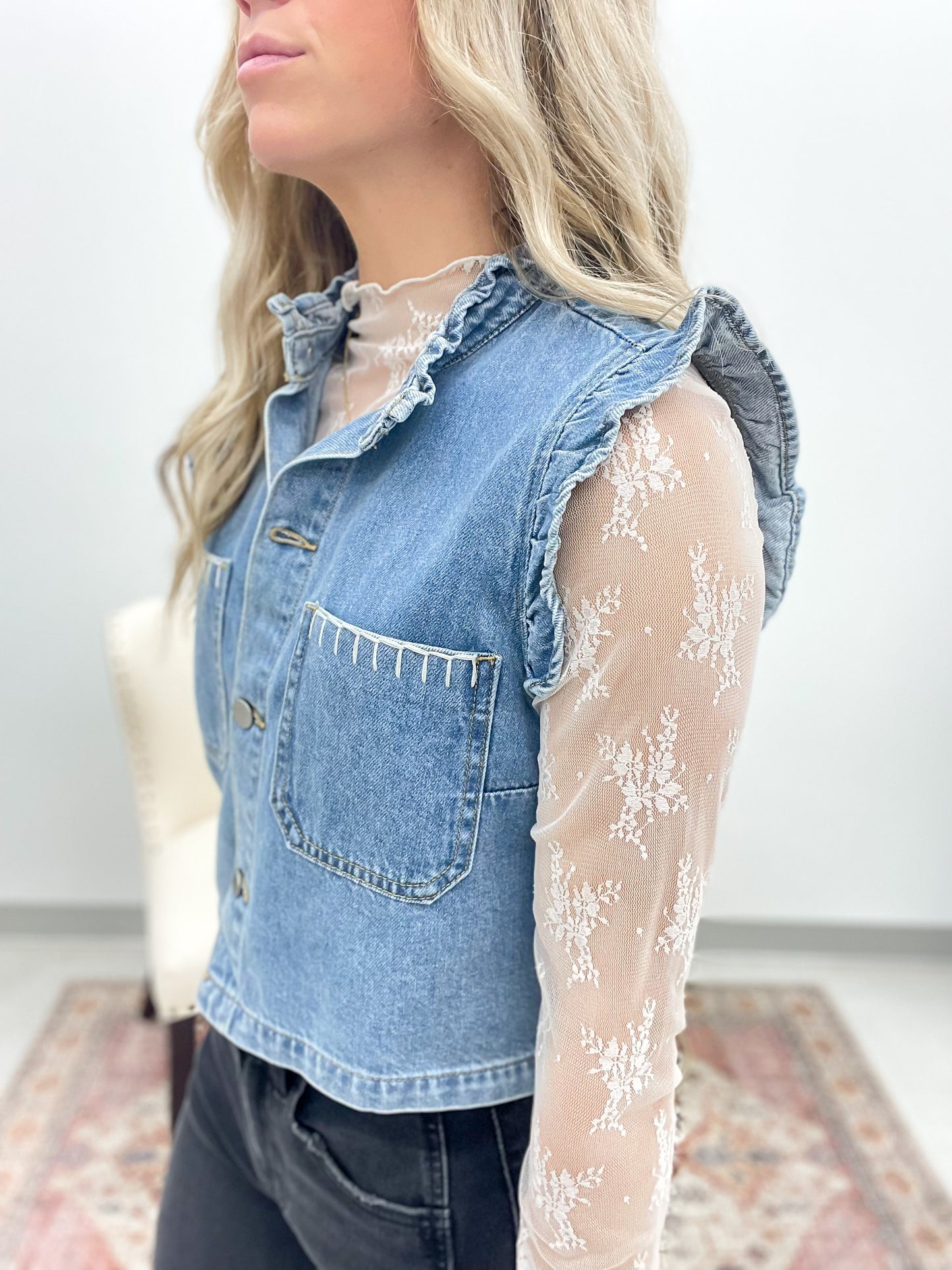 Mountain View Denim Ruffle Stitch Vest
