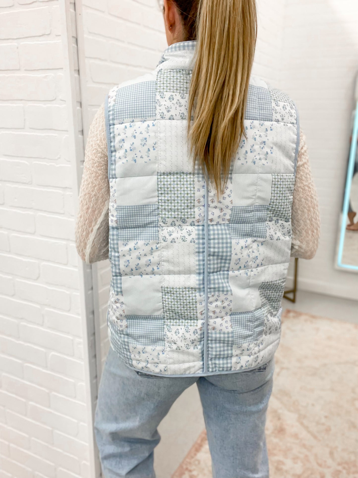 Lovely Lady Soft Patchwork Print Vest Powder Blue