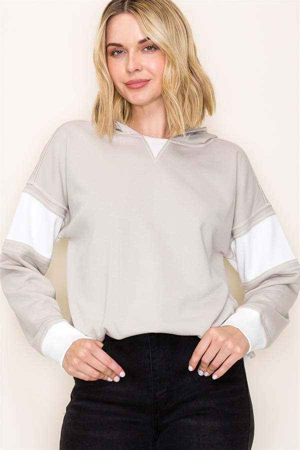 Where You Are French Terry Hooded Pullover Taupe