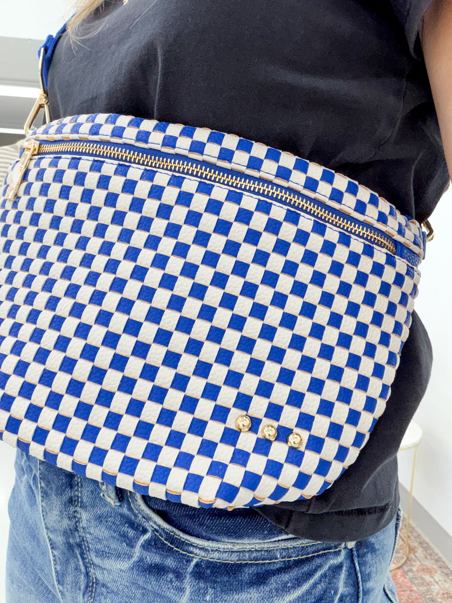 The Westlyn Woven Bum Bag Checkered Royal Blue