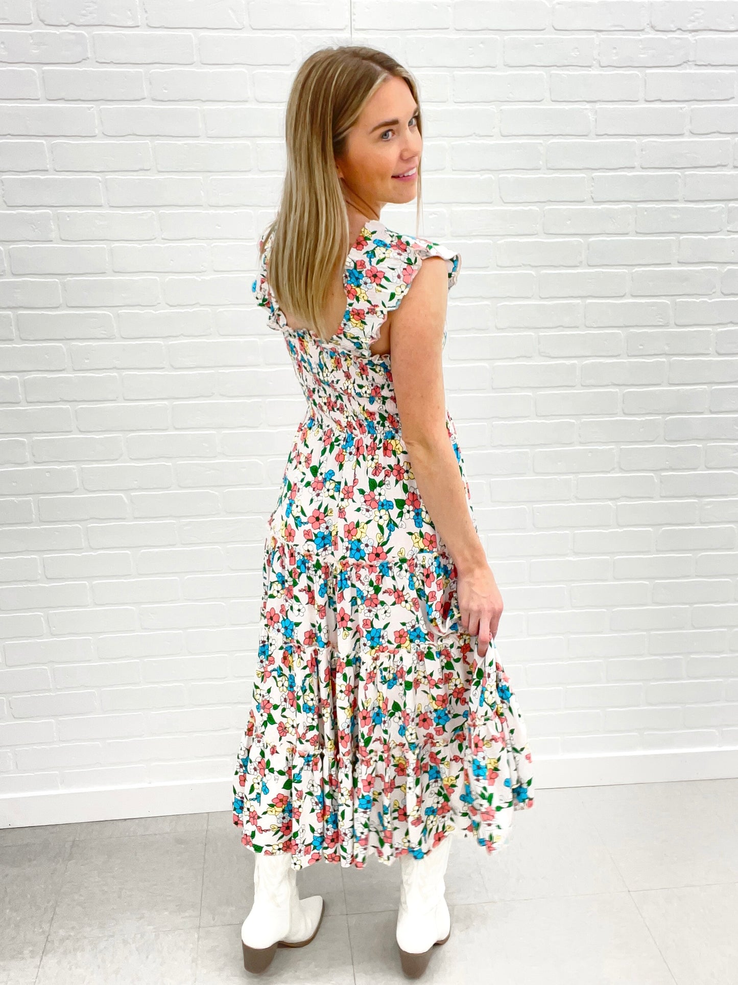 She Blooms Floral Print Tiered Dress